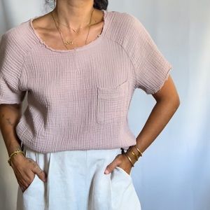REWASH short sleeve blouse with front pocket in super soft fabric